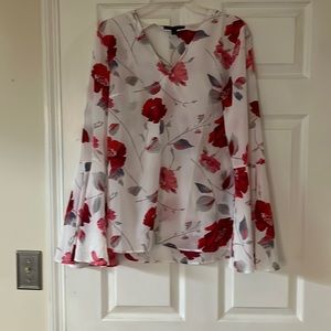 Banana Republic  White/Red Floral Top Long Bell Sleeves